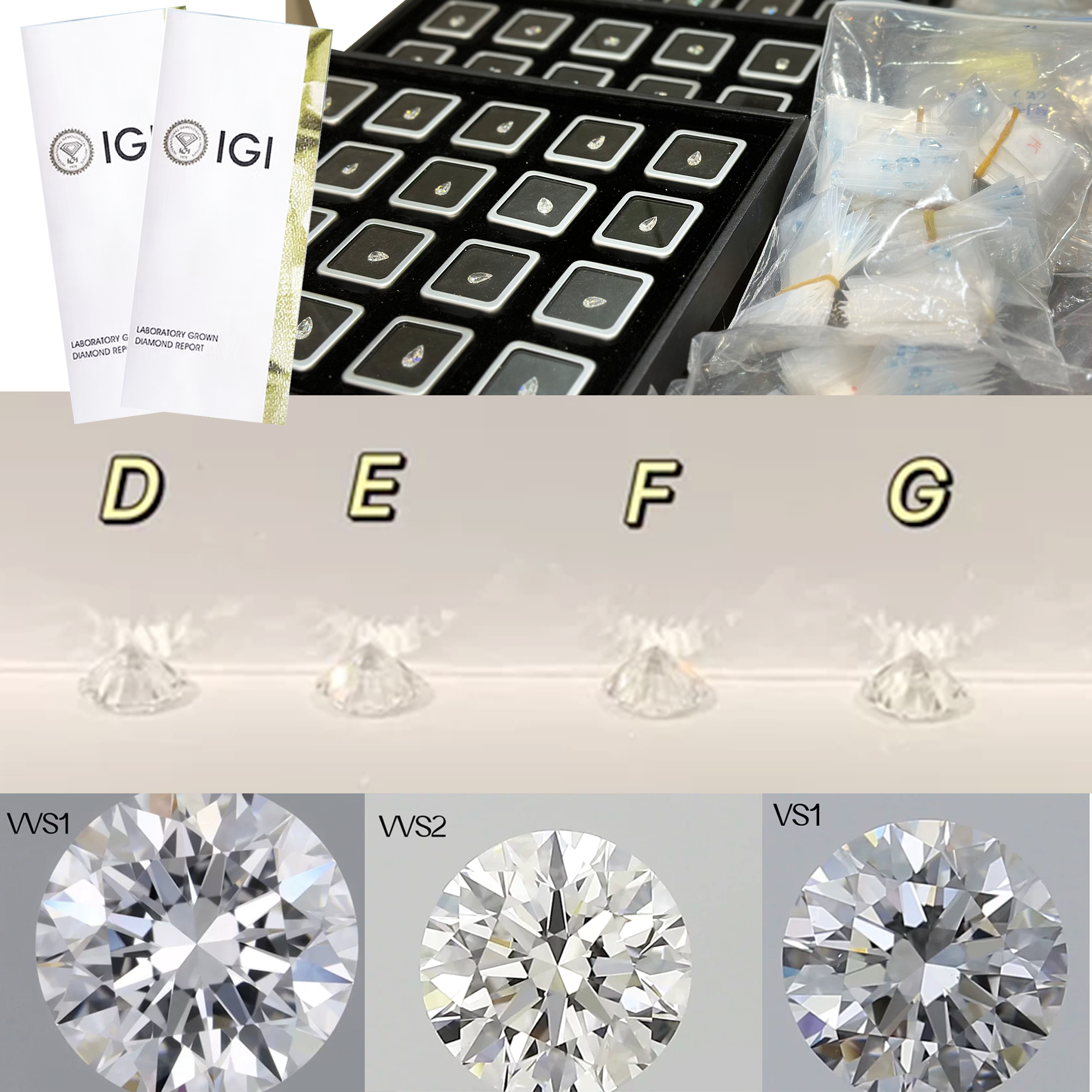 Lab-grown diamond stock and clarity options