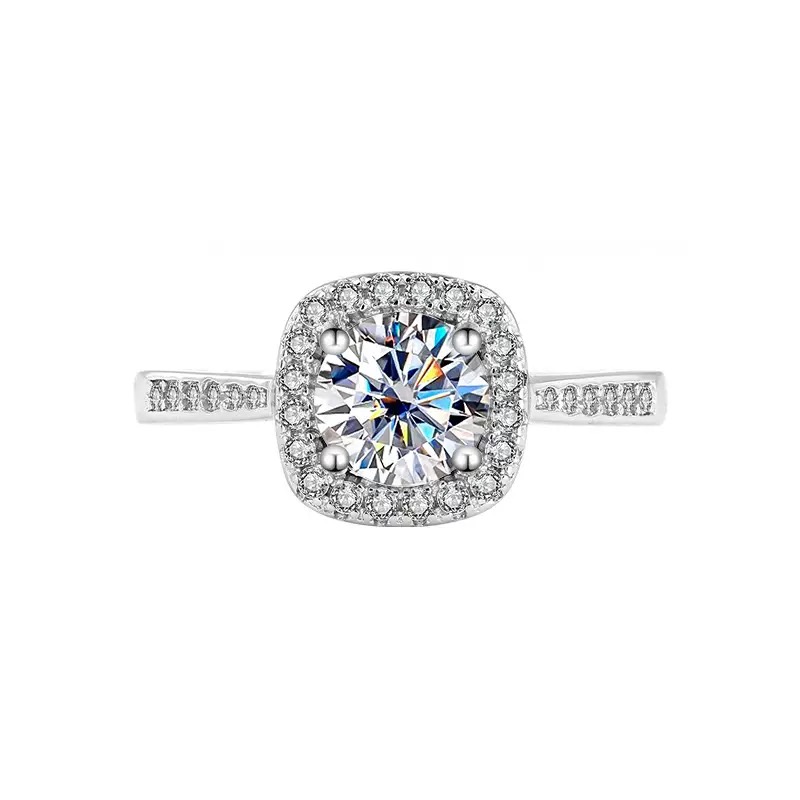 Halo Moissanite Engagement Ring – S925 Sterling Silver