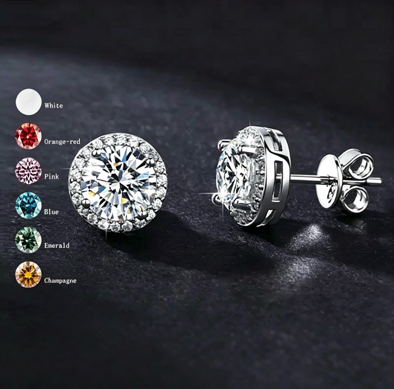 Colored Halo Moissanite Studs