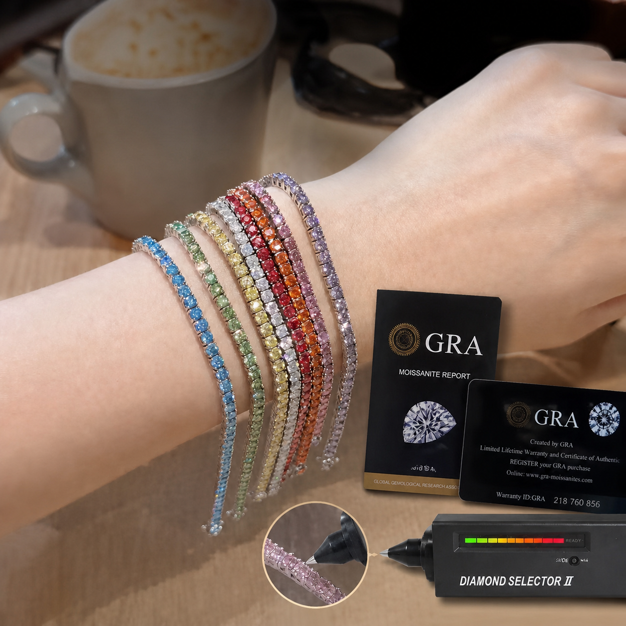 Colored Moissanite Tennis Bracelet – S925 Sterling Silver with Certificate