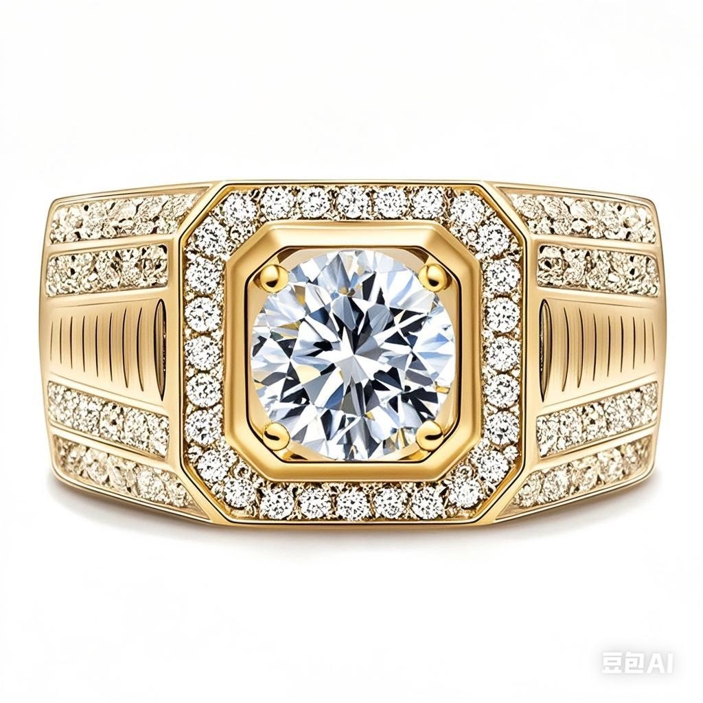 Men's moissanite full diamond belt band detail