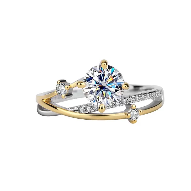 Two tone S925 sterling silver moissanite statement ring