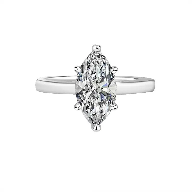 Marquise moissanite solitaire engagement ring in sterling silver
