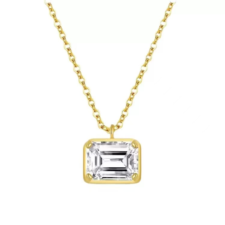 Wholesale 1CT emerald cut S925 moissanite pendant necklace in gold