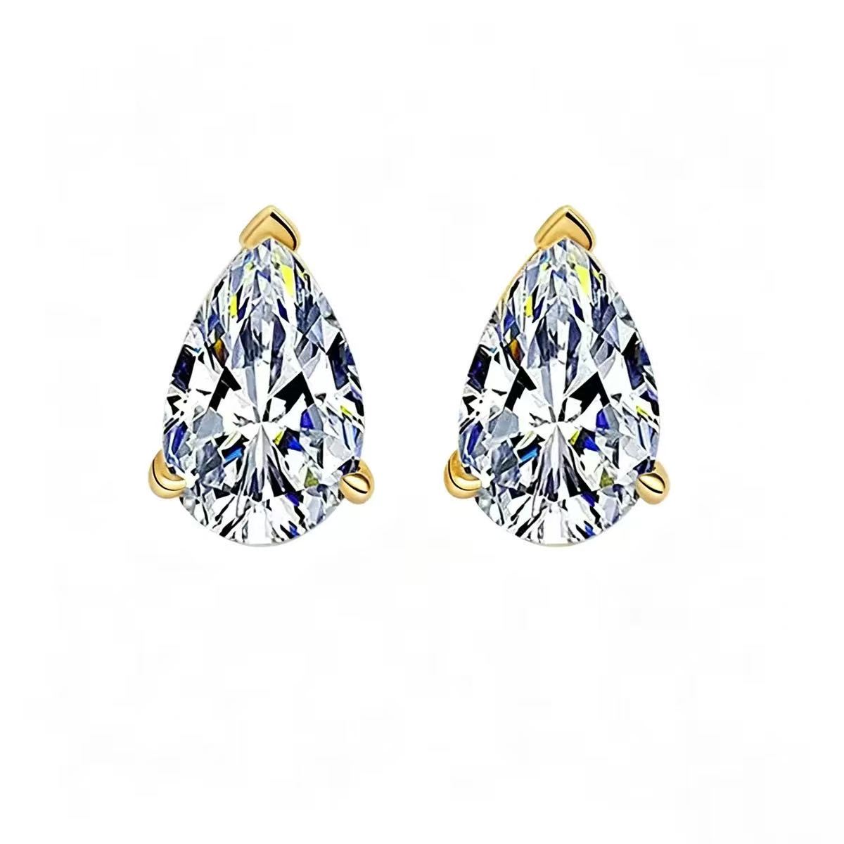 Gold plated 1CT pear shaped moissanite stud earrings