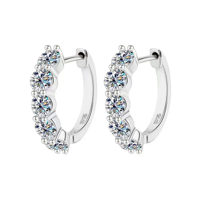 Wholesale 3CT five-stone S925 moissanite hoop earrings in silver