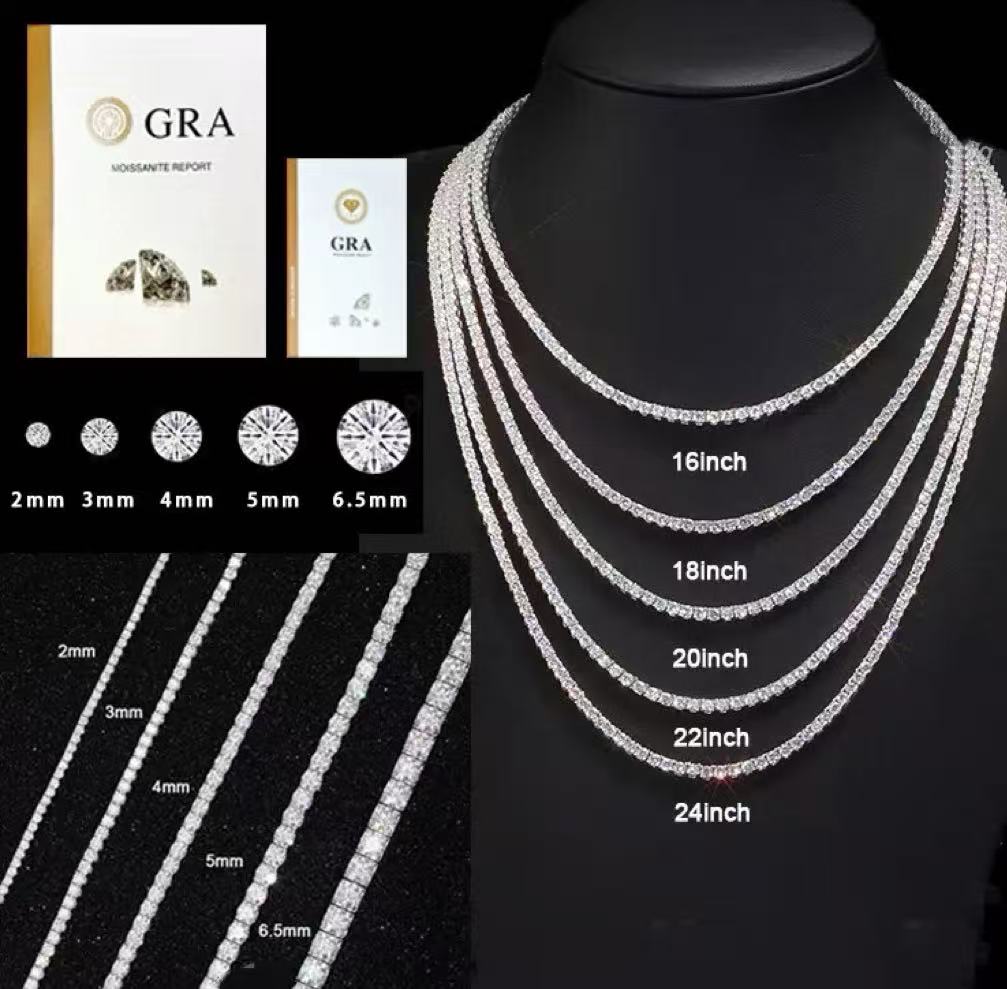 GRA certified S925 moissanite tennis necklace wholesale