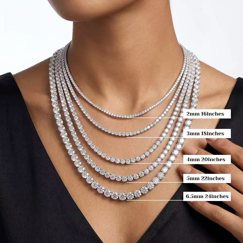Moissanite tennis necklace length and stone size guide