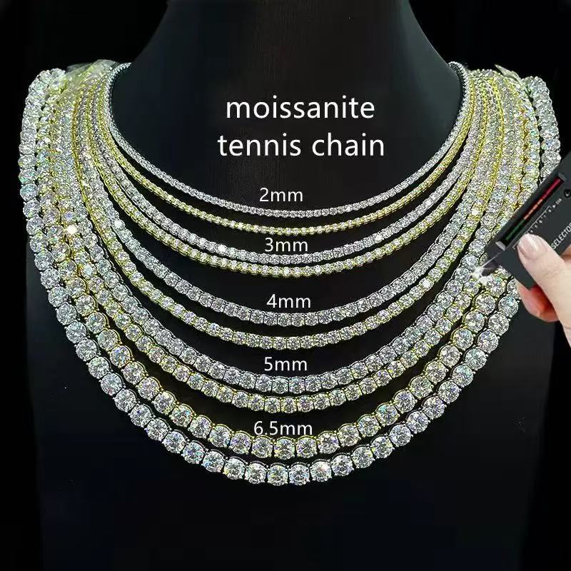 Wholesale 3mm and 4mm S925 moissanite tennis necklace in silver