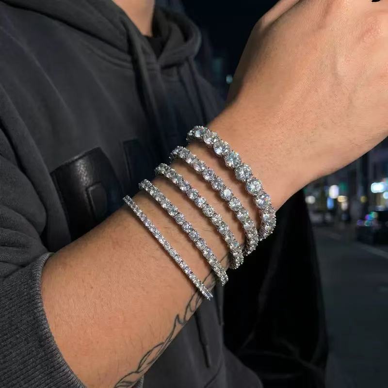 Men's 5mm S925 moissanite tennis bracelet worn on wrist
