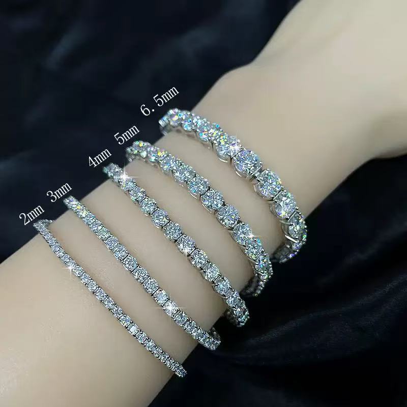 Moissanite tennis bracelet size comparison from 2mm to 6.5mm