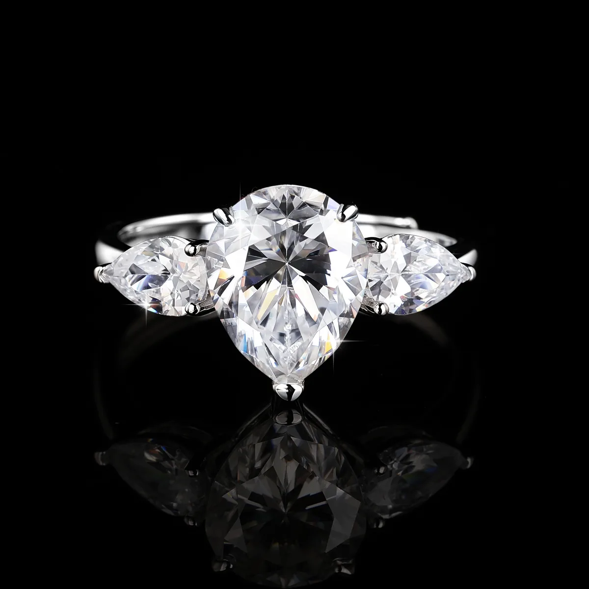 3CT Pear Cut Moissanite Three-Stone Ring in S925 Silver