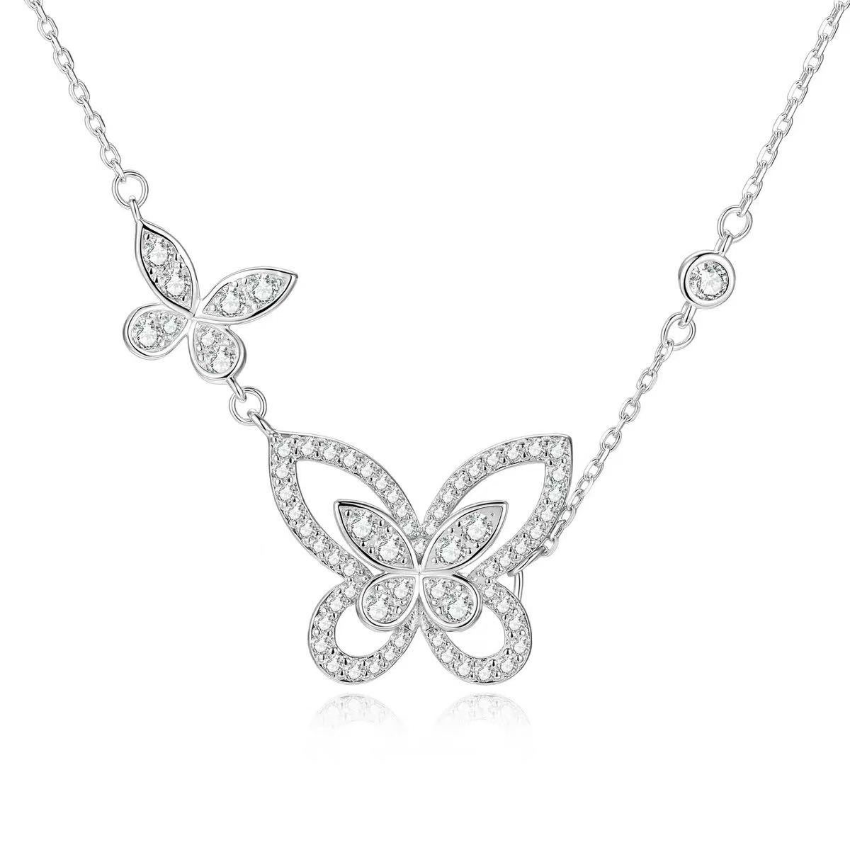 Wholesale double butterfly moissanite necklace in S925 silver