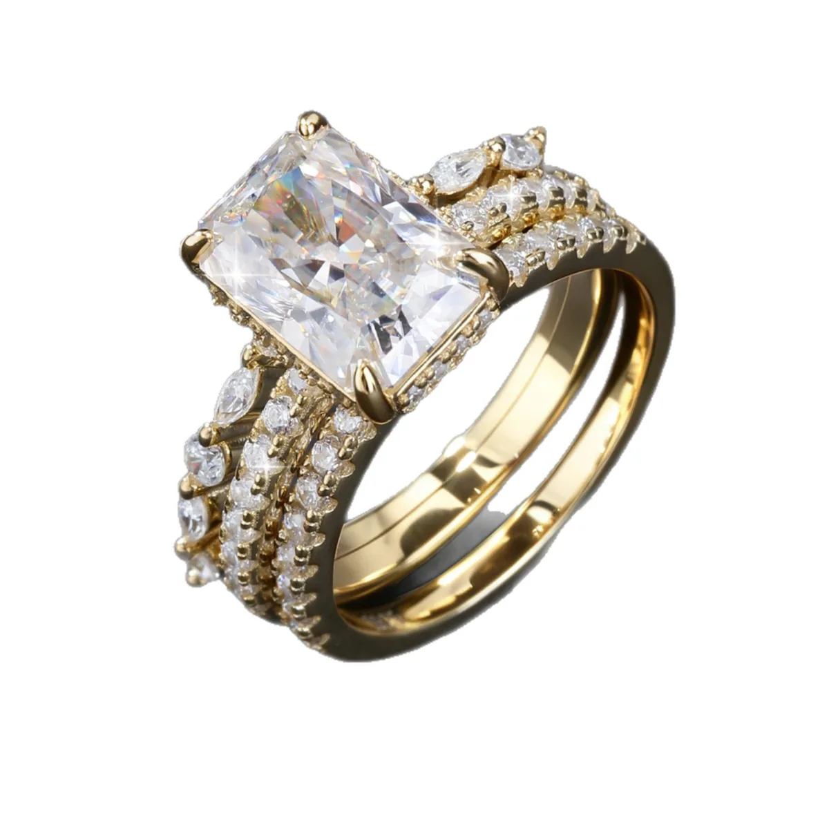 Radiant Cut Moissanite Three-Piece Stackable Ring Set in S925 Silver - view 2
