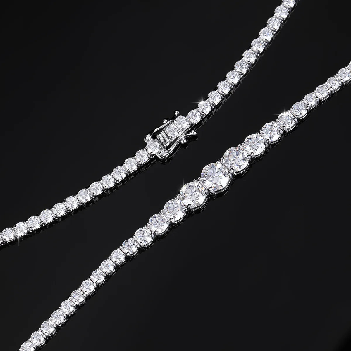 Luxury Graduated Moissanite Tennis Necklace in S925 Silver - view 2