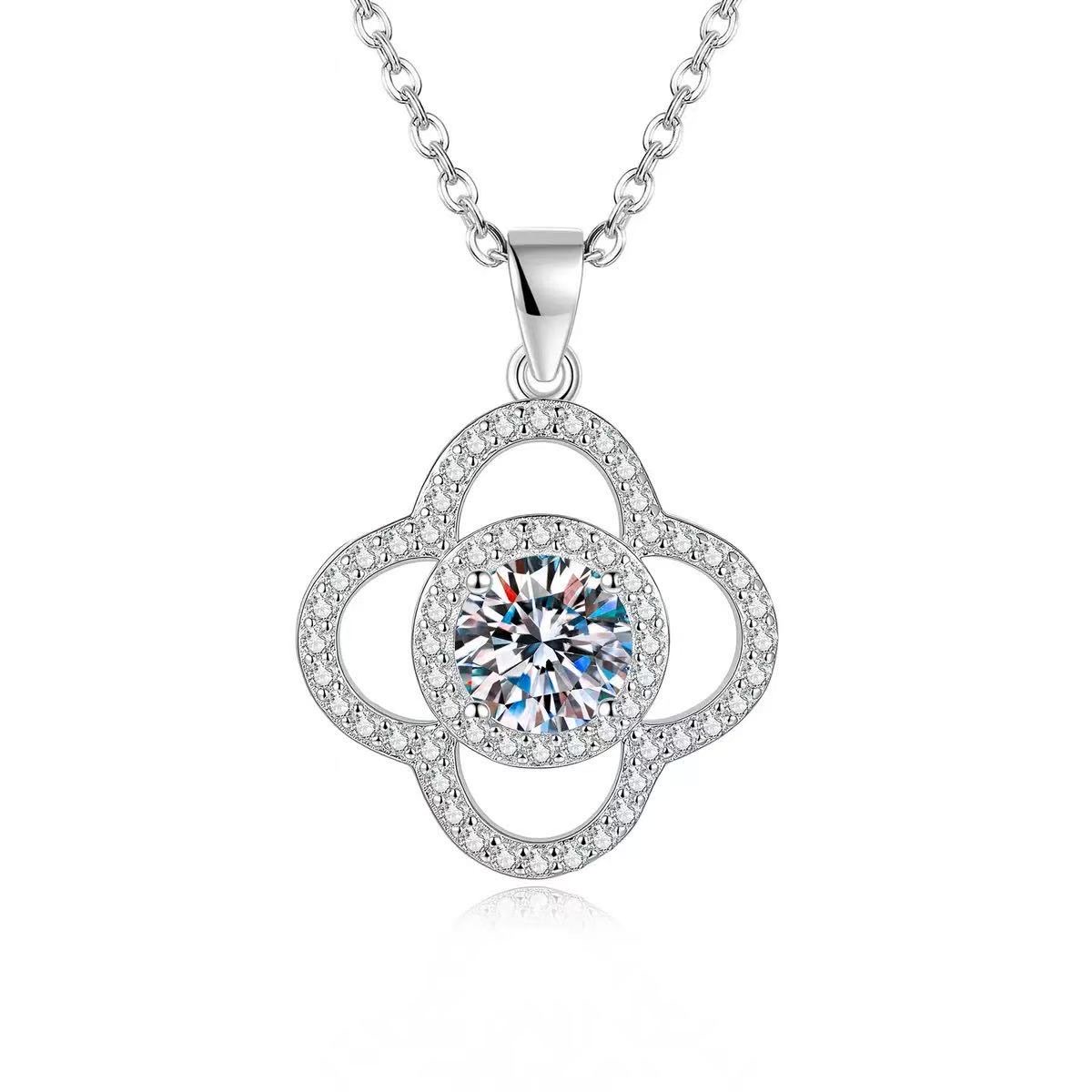 Modern four-leaf clover moissanite necklace in S925 silver wholesale main image