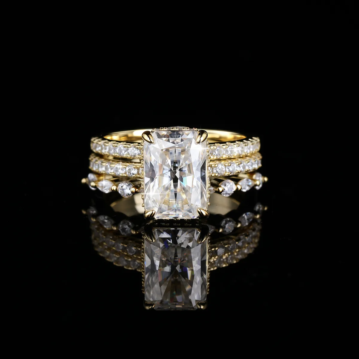 Radiant-Cut Three-Piece Moissanite Ring Set
