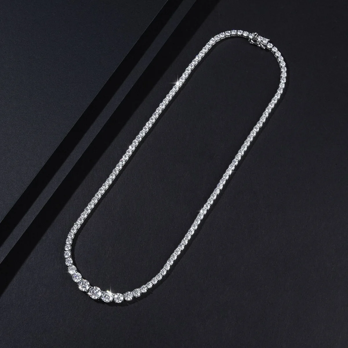 Luxury Graduated Moissanite Tennis Necklace in S925 Silver - view 3